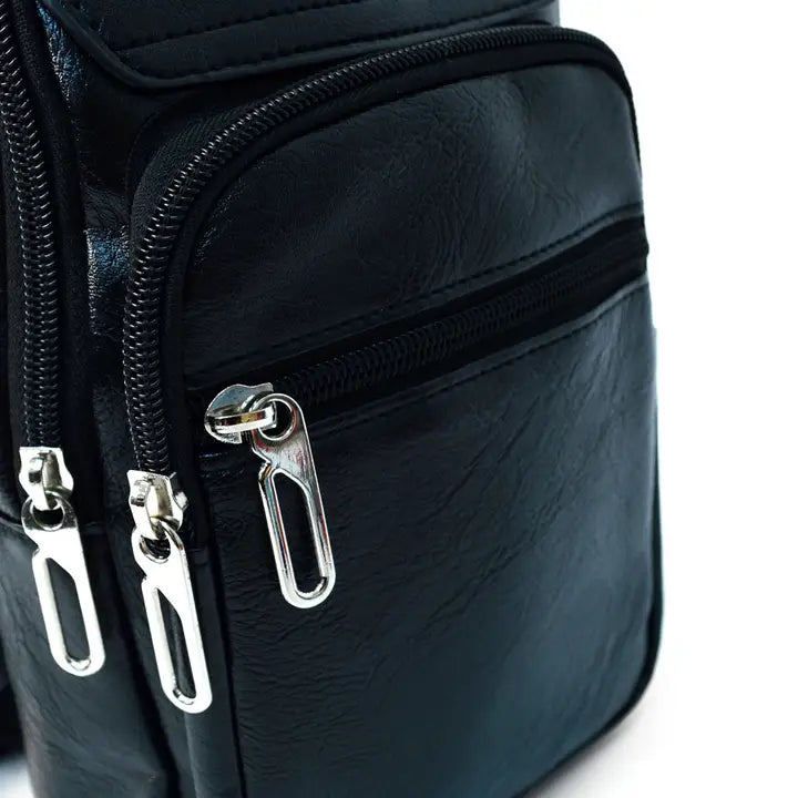 Multipurpose Black PU Leather Crossbody Sling Bag