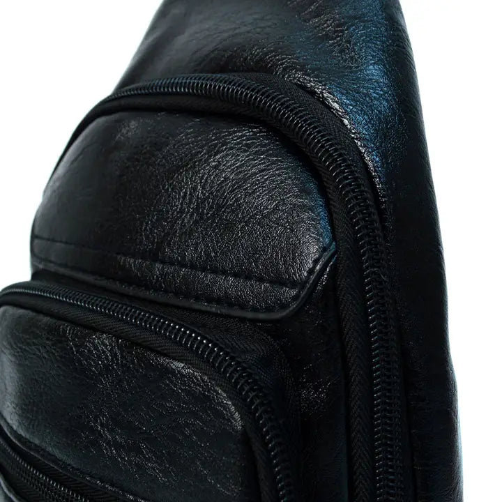 Multipurpose Black PU Leather Crossbody Sling Bag