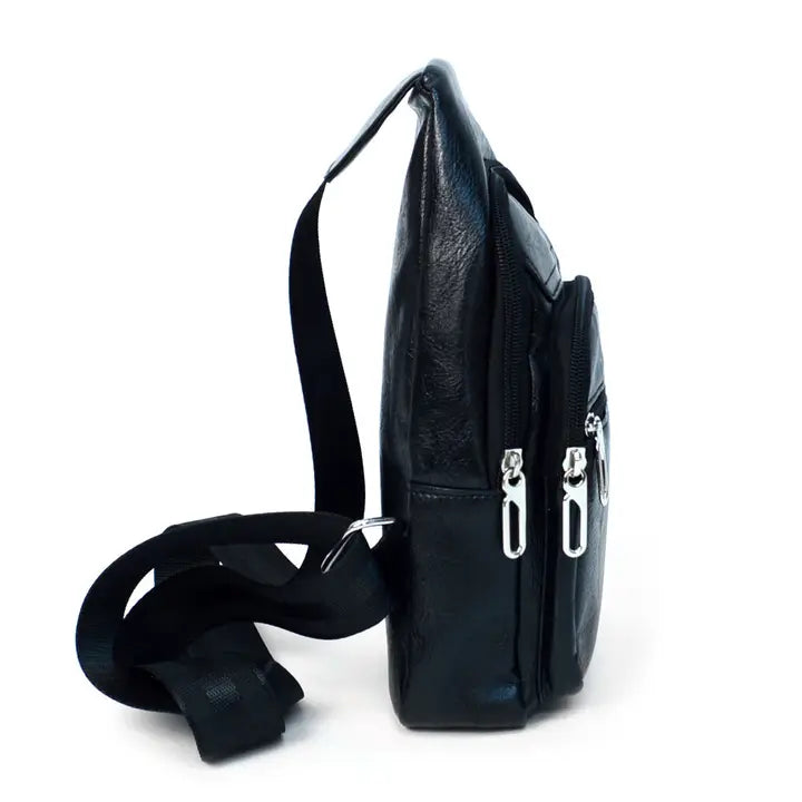 Multipurpose Black PU Leather Crossbody Sling Bag