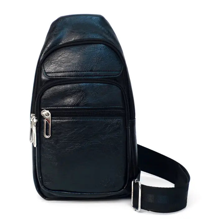 Multipurpose Black PU Leather Crossbody Sling Bag